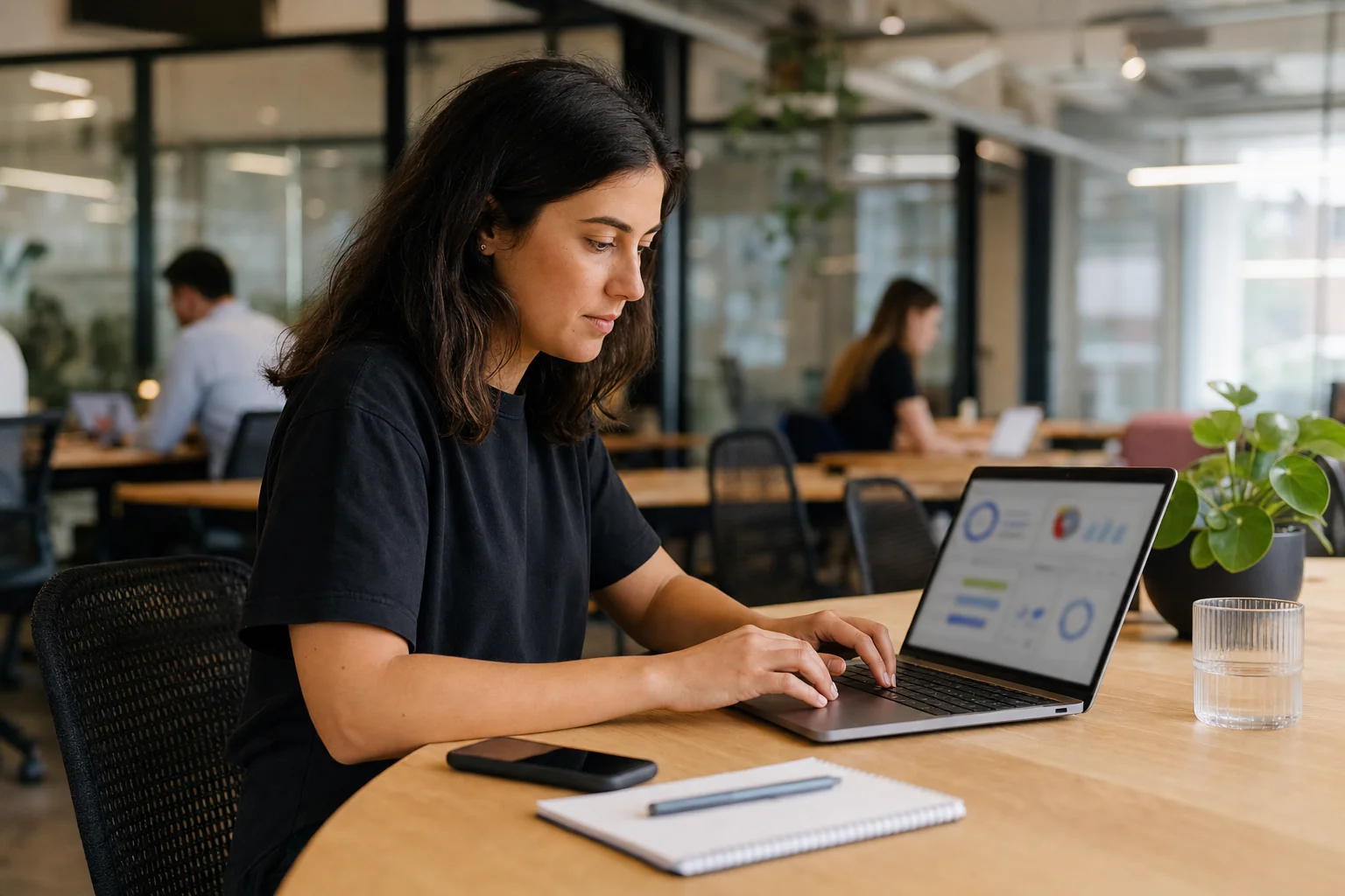 Melbourne marketer working with lead generation tools on a laptop in a co-working space